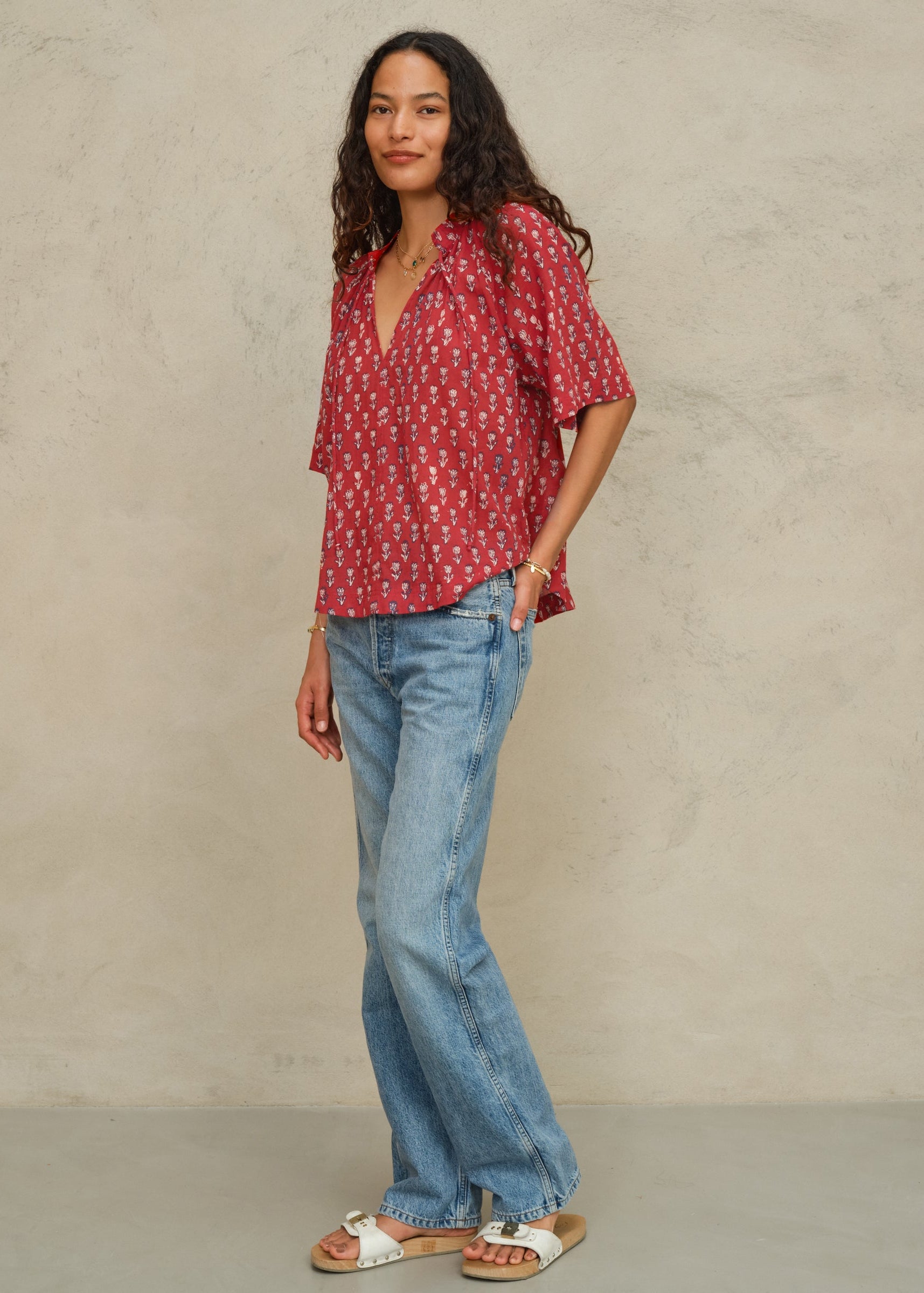Ari Gathered Top - Red