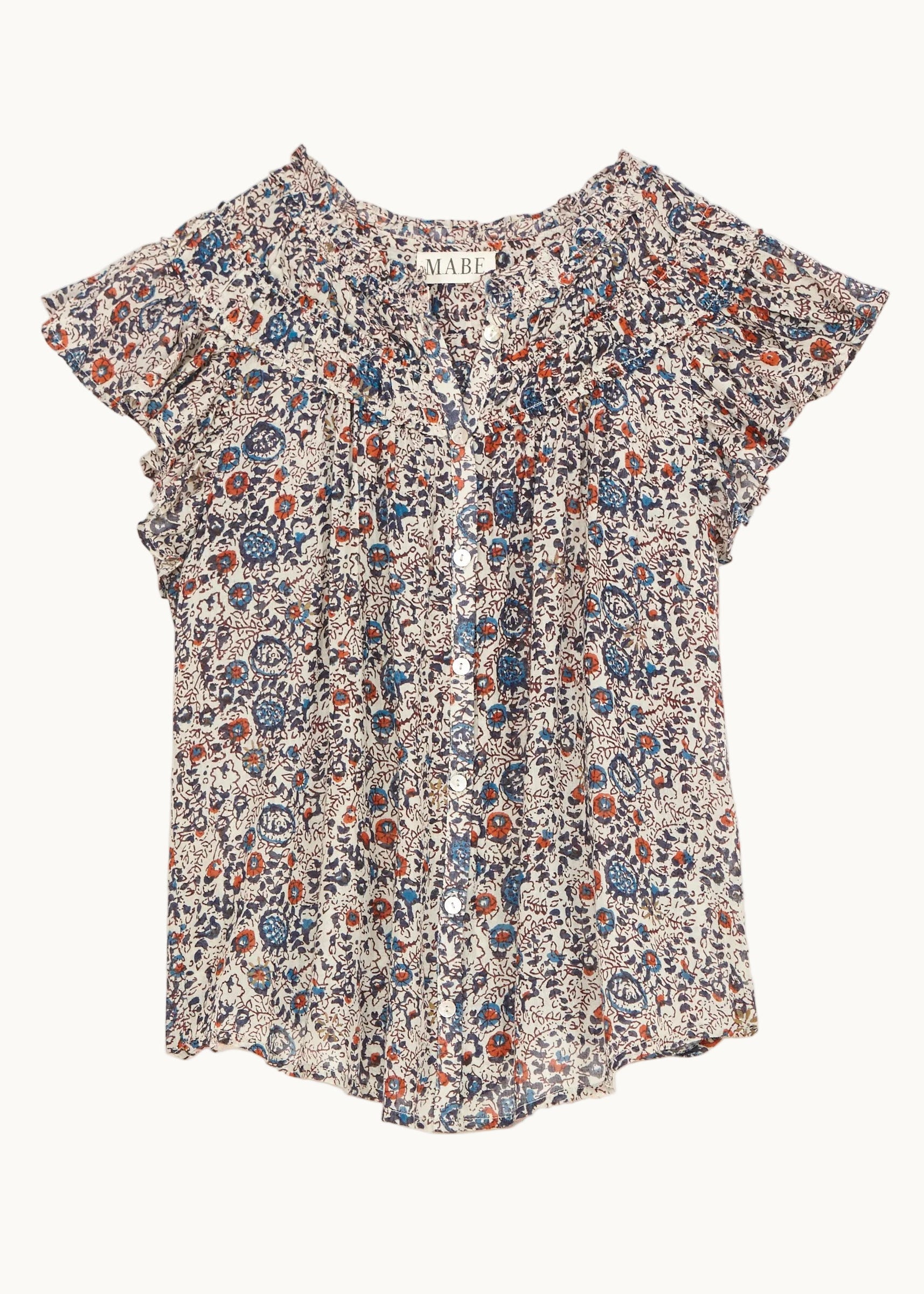 Cass Frill Top - Indigo/Rust