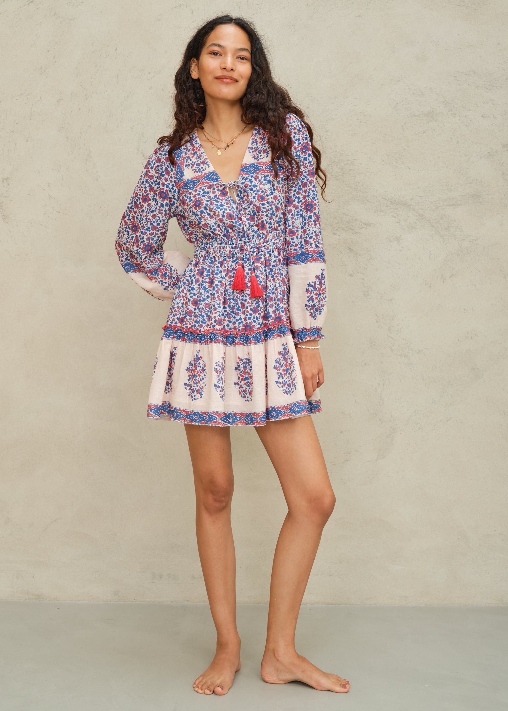 Della Long sleeve Sundress - Blue/Pink