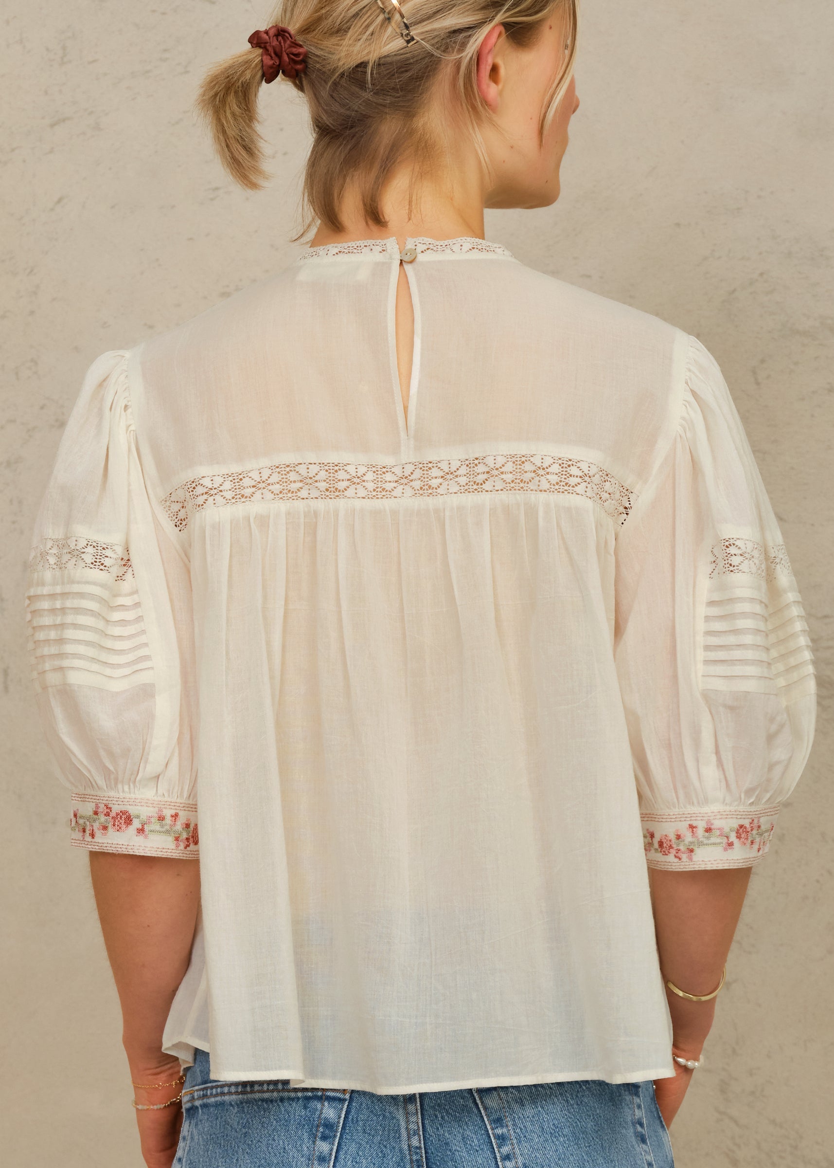 Fleur Short Sleeve Top - Ecru/Multi