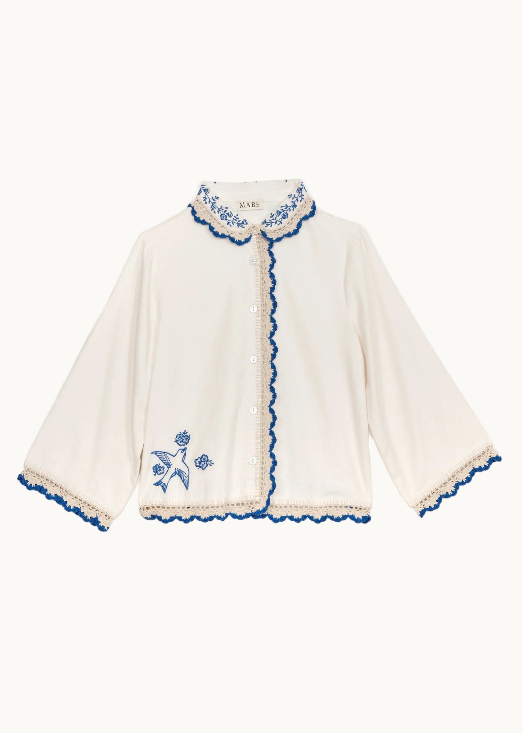 Frady Crochet Trim Top - Ivory/Blue