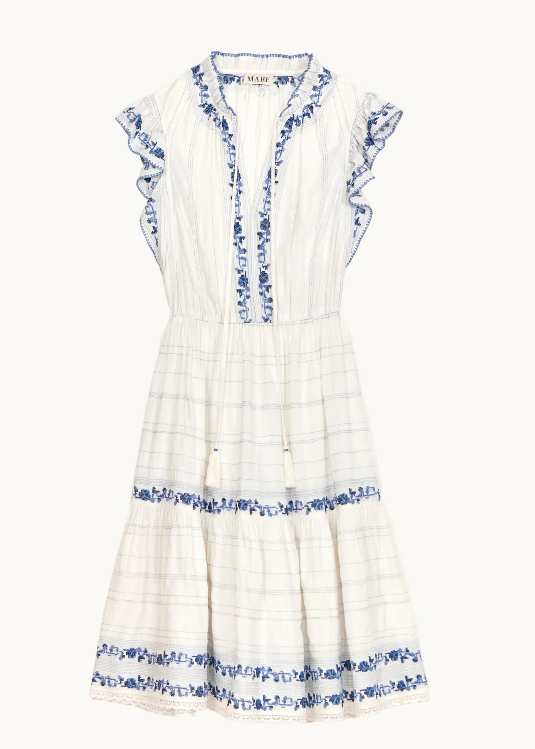 Halle Frill Dress - Ecru/Blue