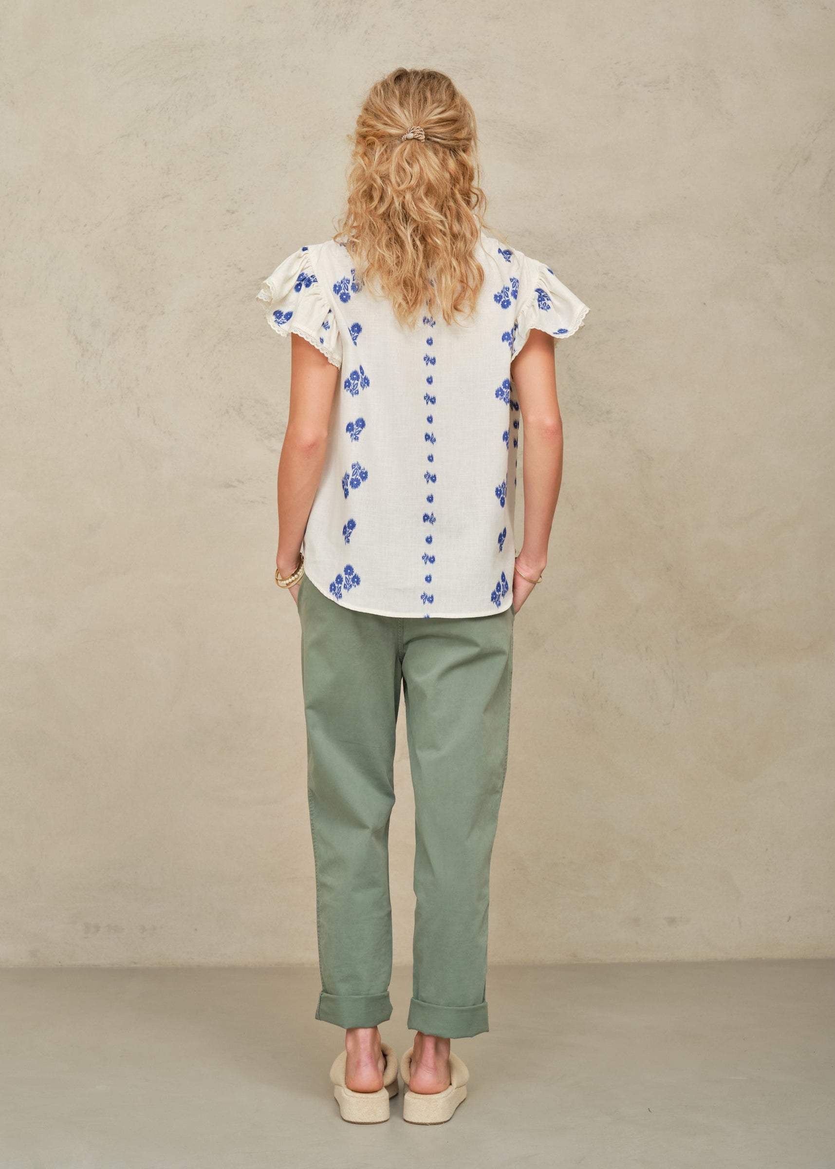 Iris Frill Short Sleeve Top - Blue