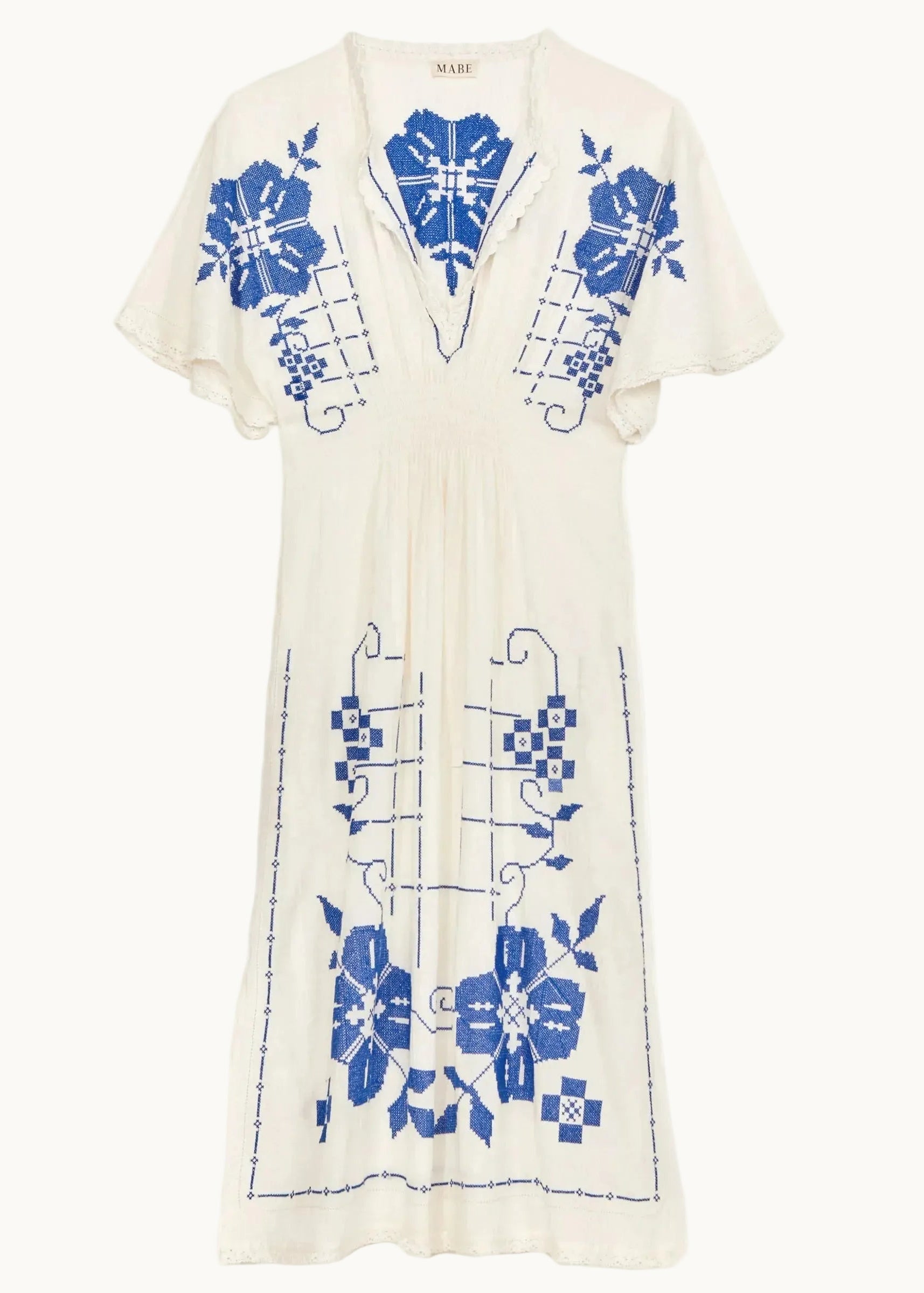 Laney Dress - Ivory/Blue