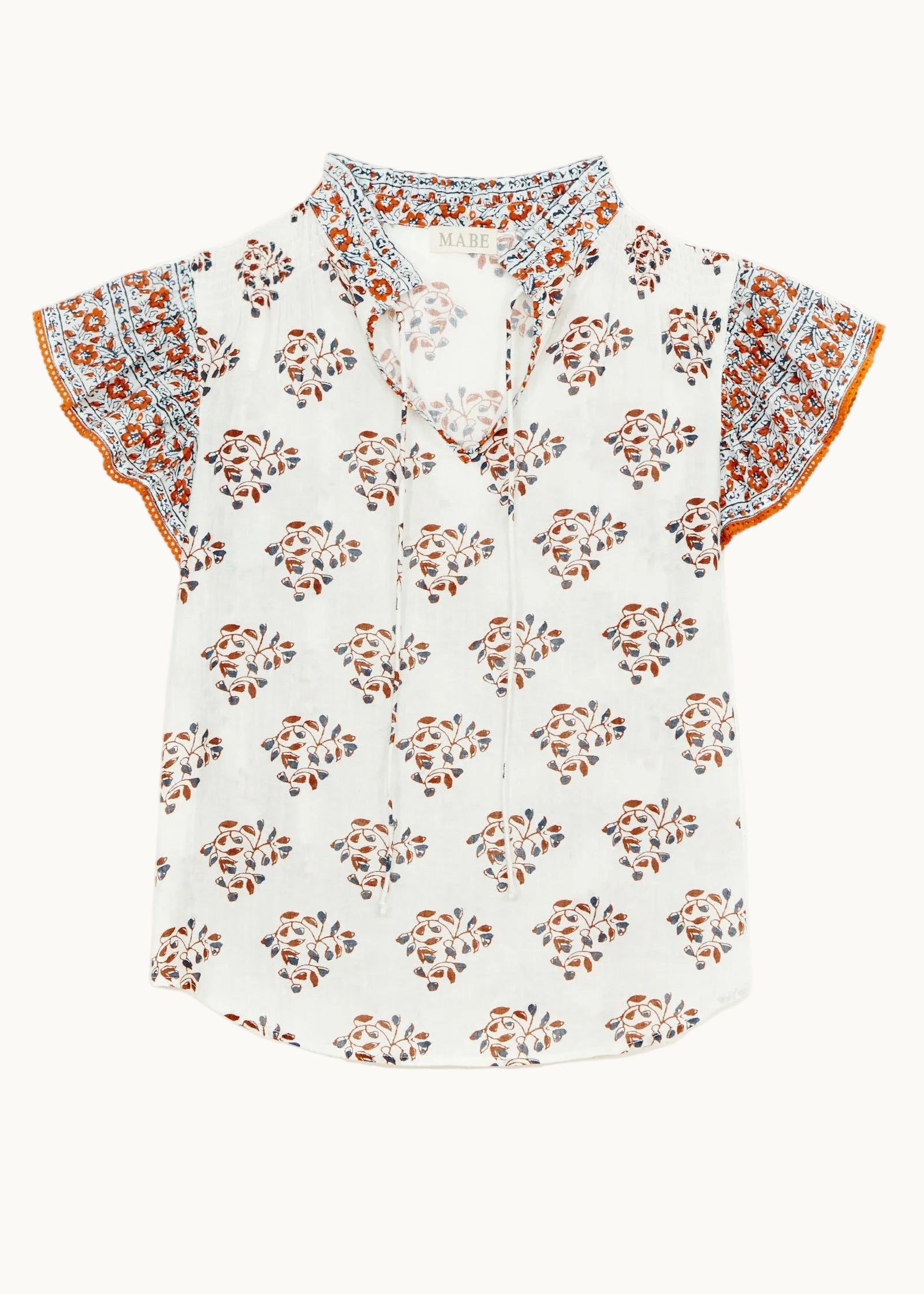 Stella Short Sleeve Top - Ecru/Rust