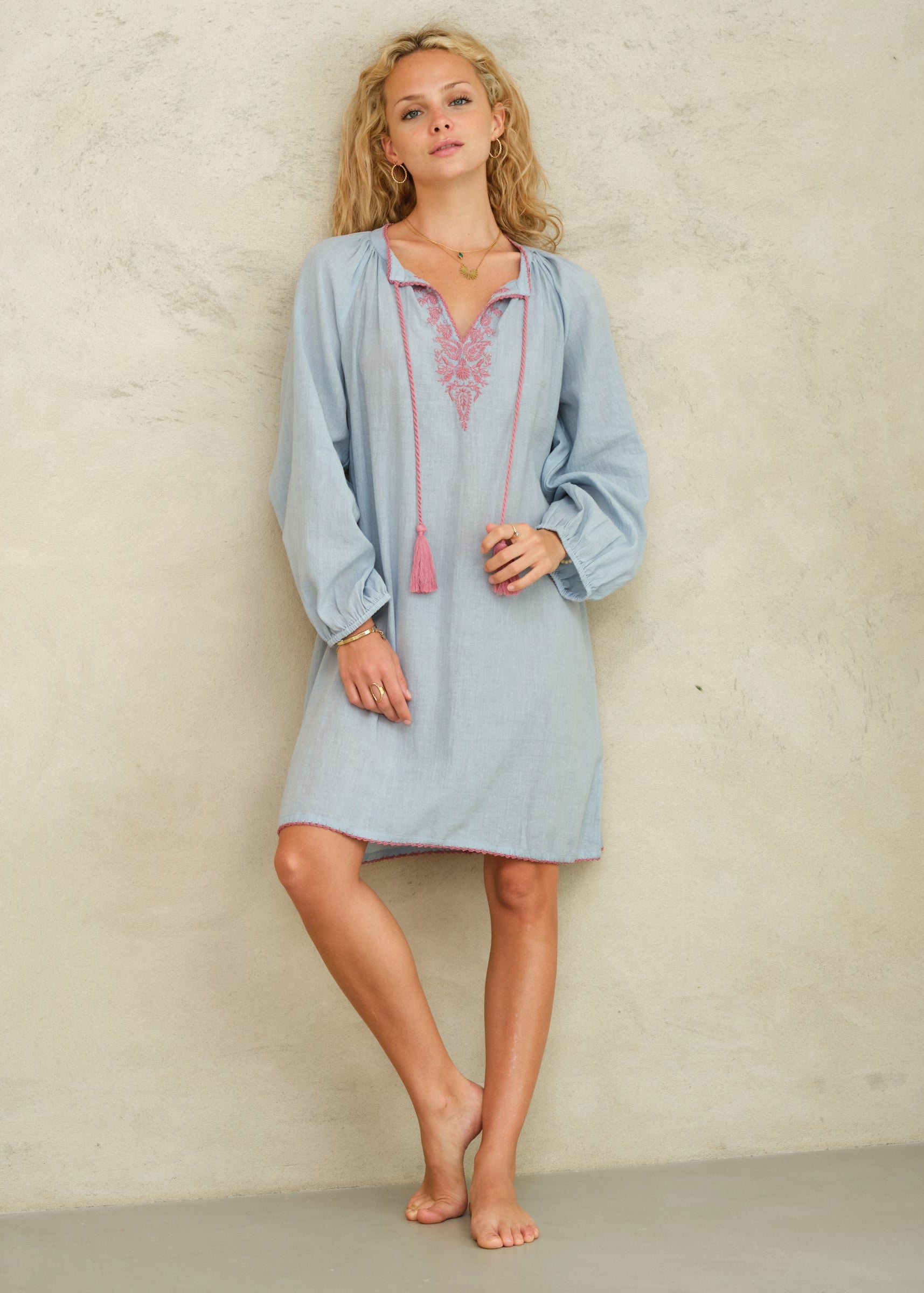 Talia Kaftan - Lt Blue/Rose