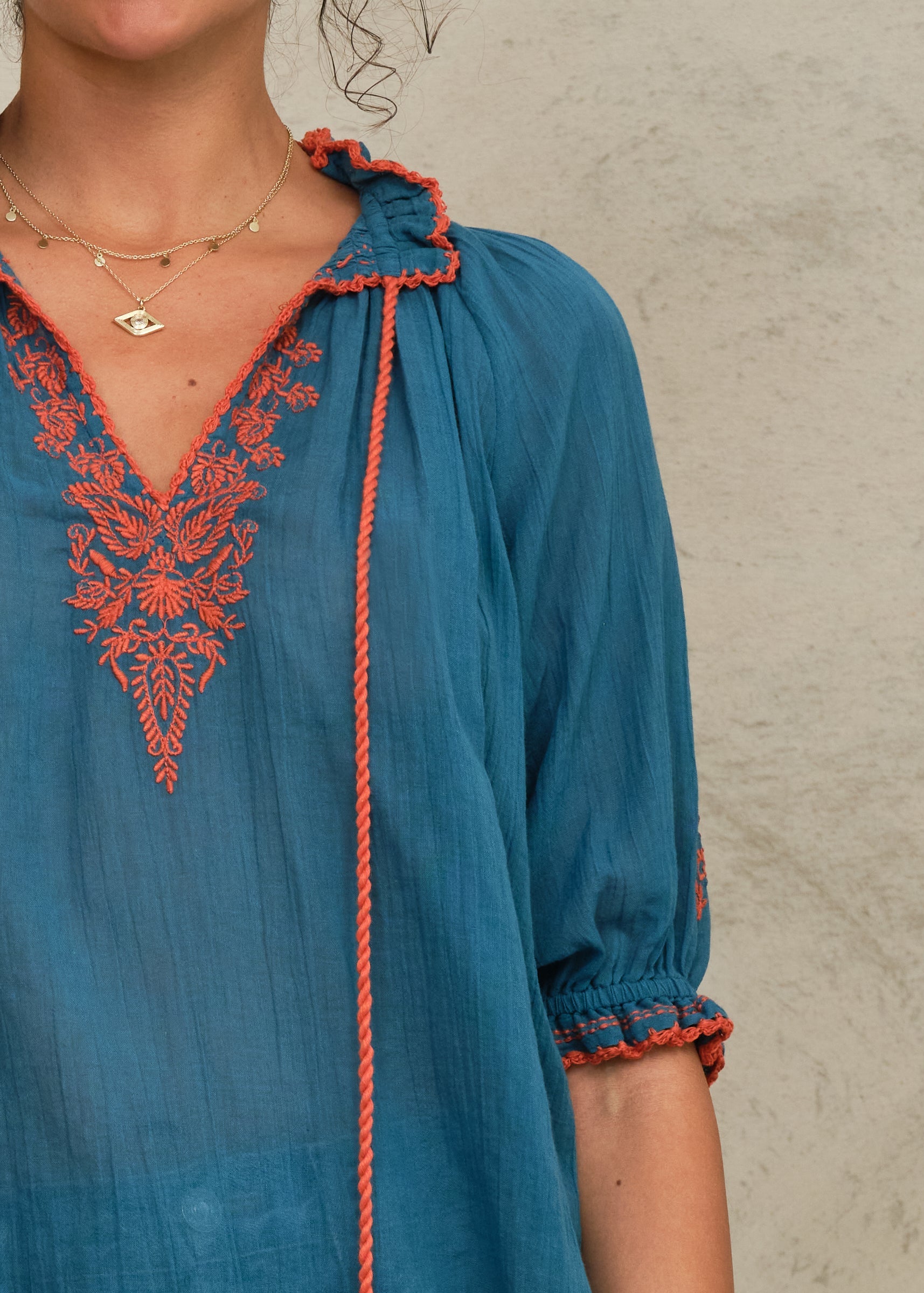 Talia Short Sleeve Top - Blue/Orange