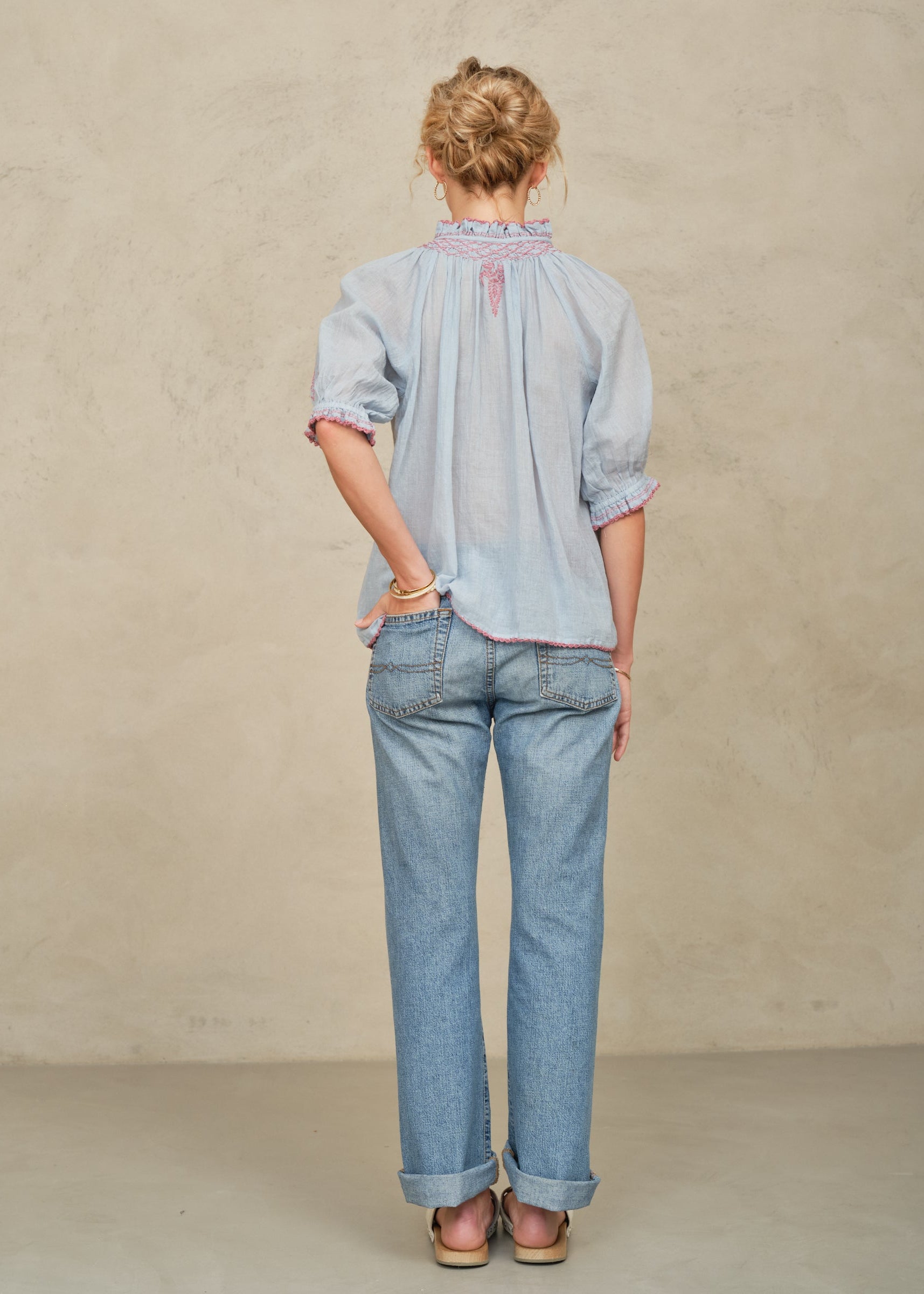 Talia Short Sleeve Top - Lt Blue/Rose