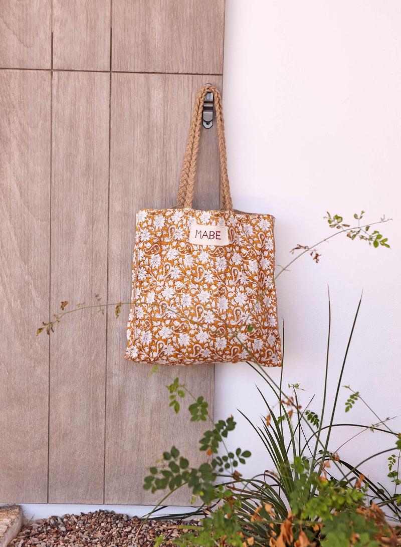 Blockprint & Jute Tote
