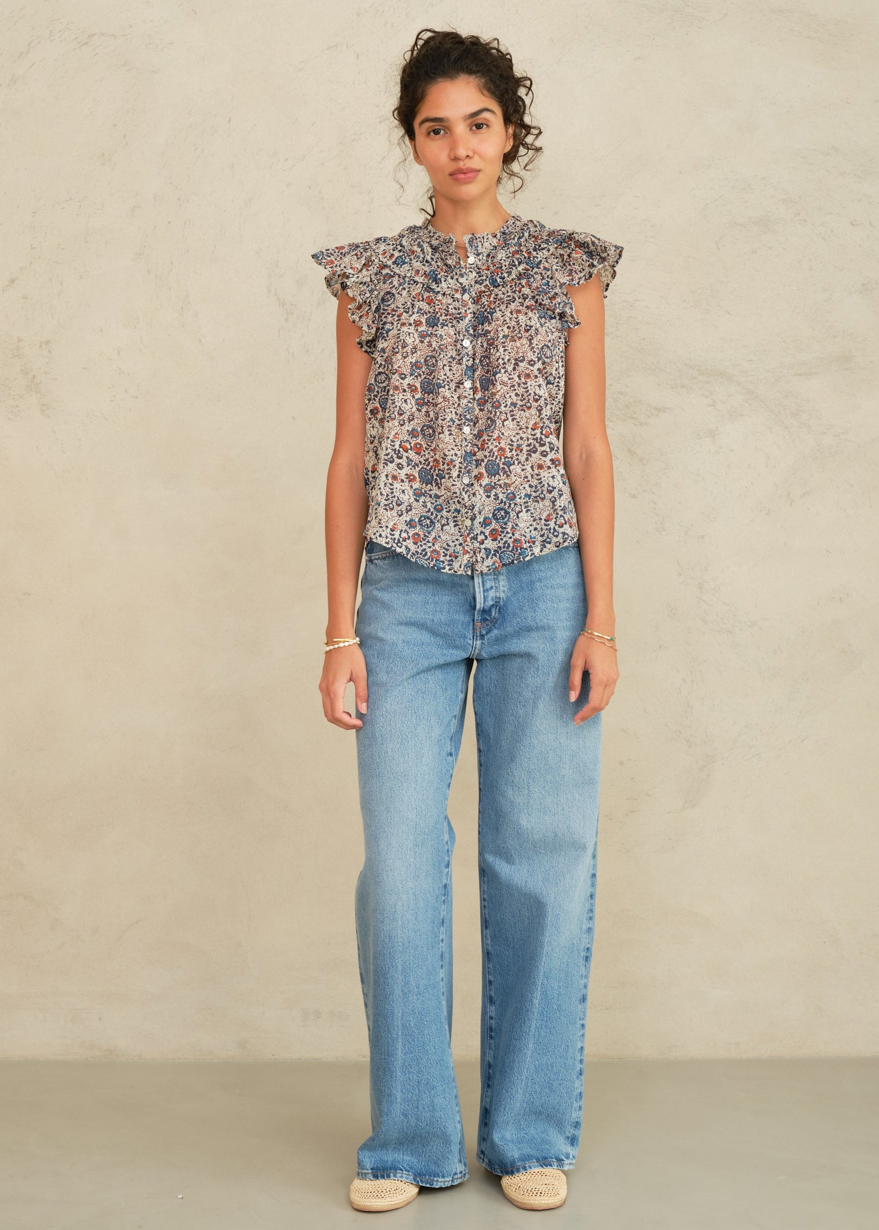 Cass Frill Top - Indigo/Rust