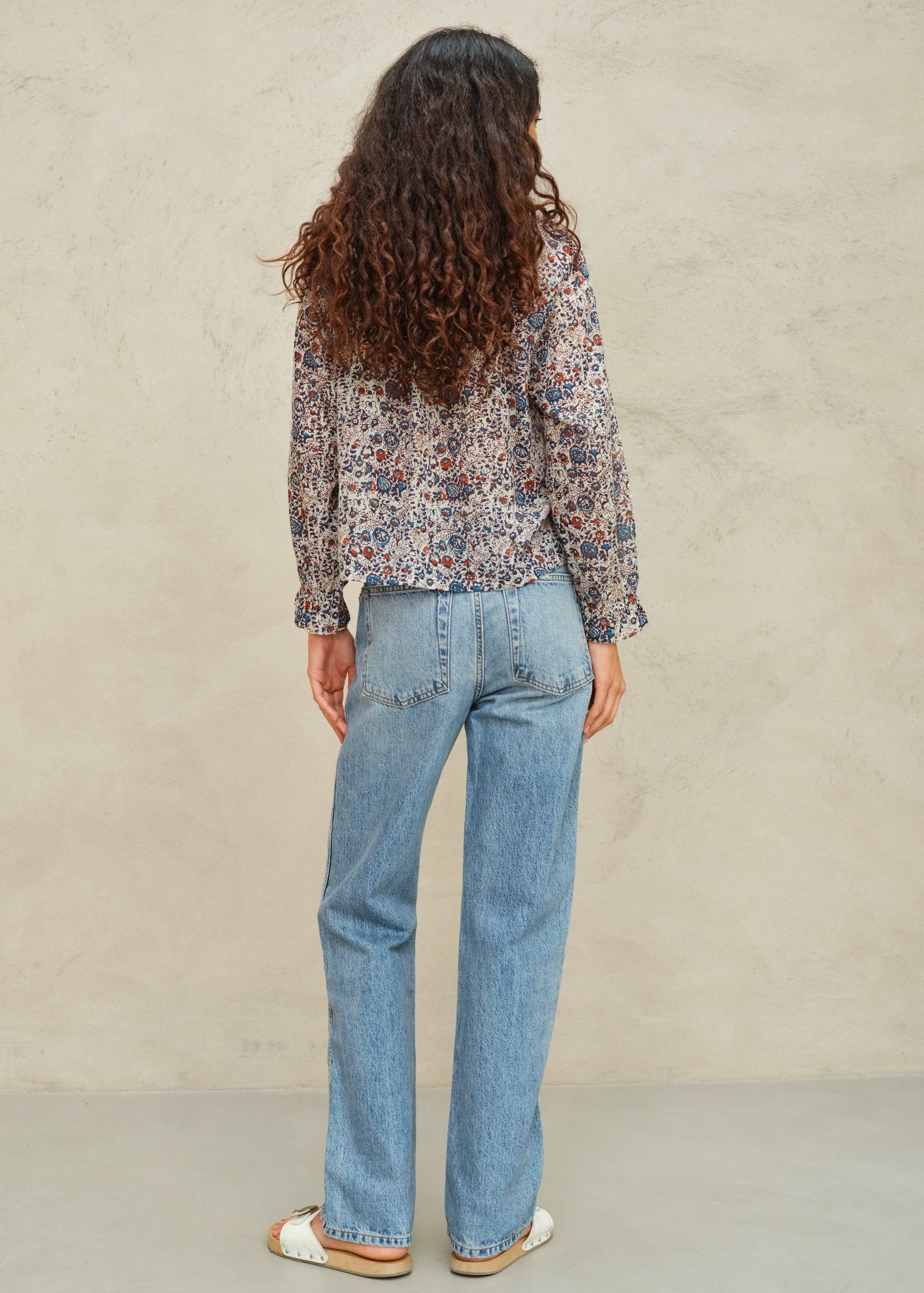 Cass Long Sleeve Top - Indigo/Rust