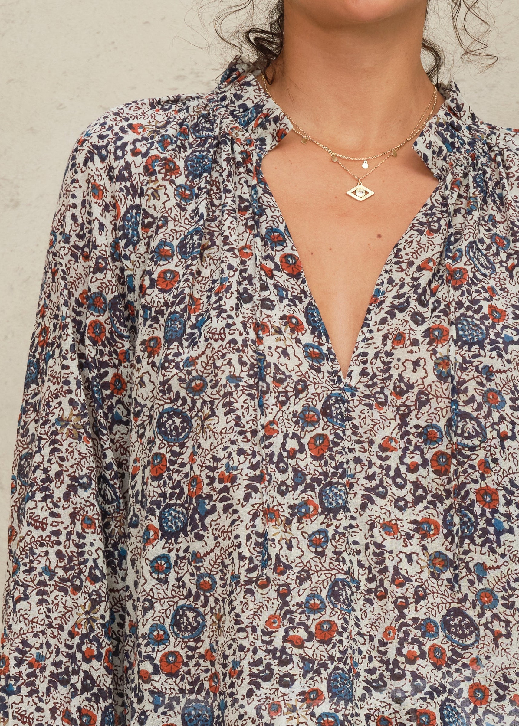 Cass Long Sleeve Top - Indigo/Rust