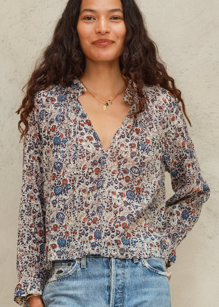 Cass Long Sleeve Top - Indigo/Rust