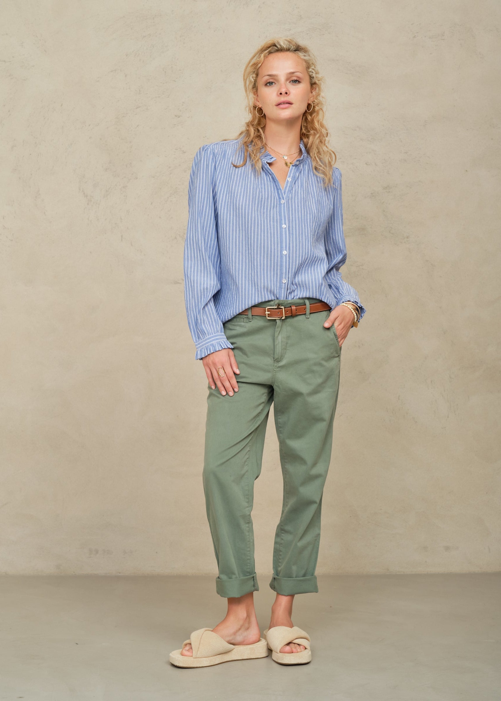 Chrissie Long Sleeve Top - Blue Stripe