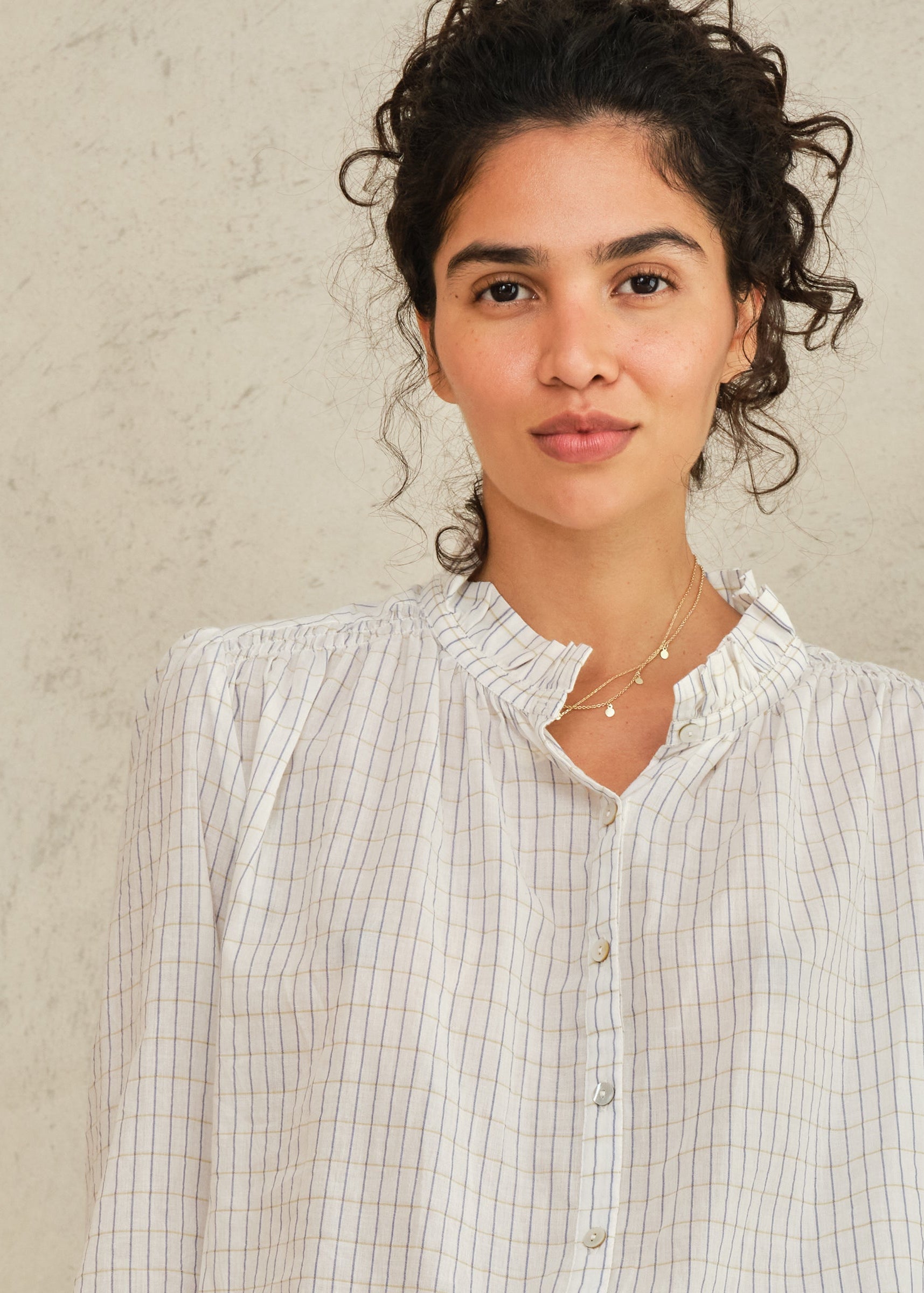 Chrissie Long Sleeve Top -Ecru/Check