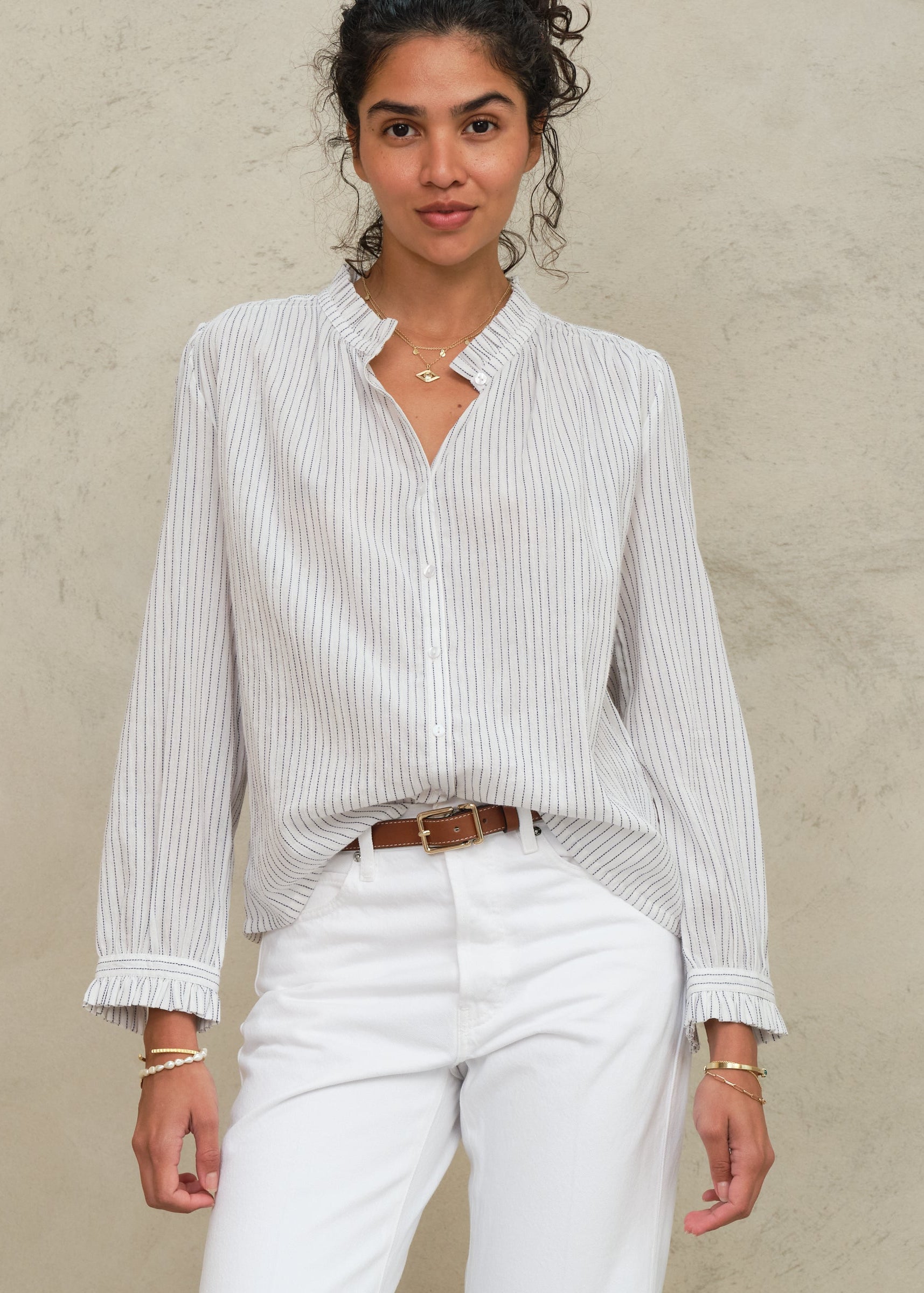 Chrissie Long Sleeve Top - White Stripe