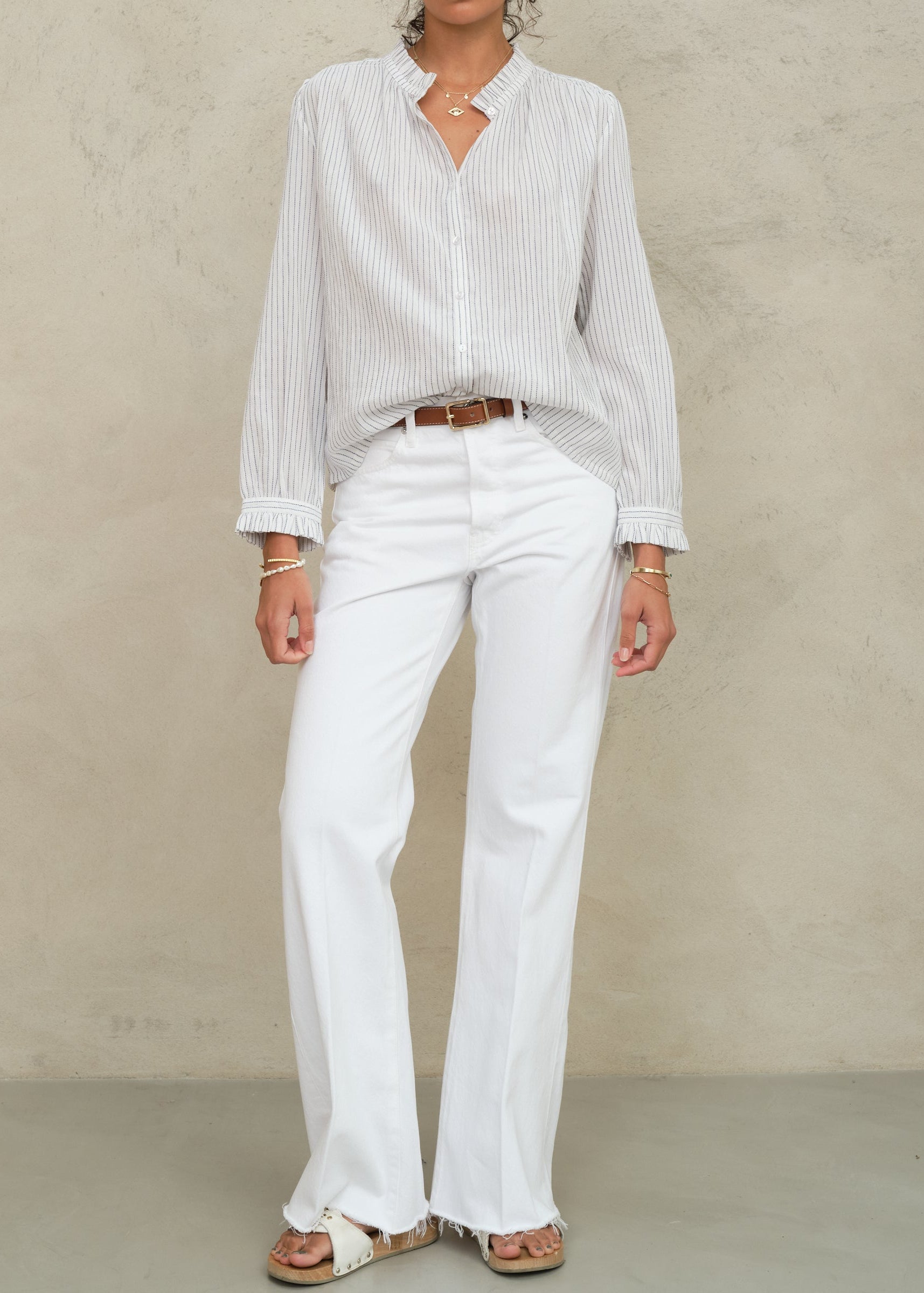 Chrissie Long Sleeve Top - White Stripe