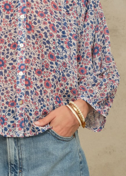 Della Long Sleeve Top - Blue/Pink