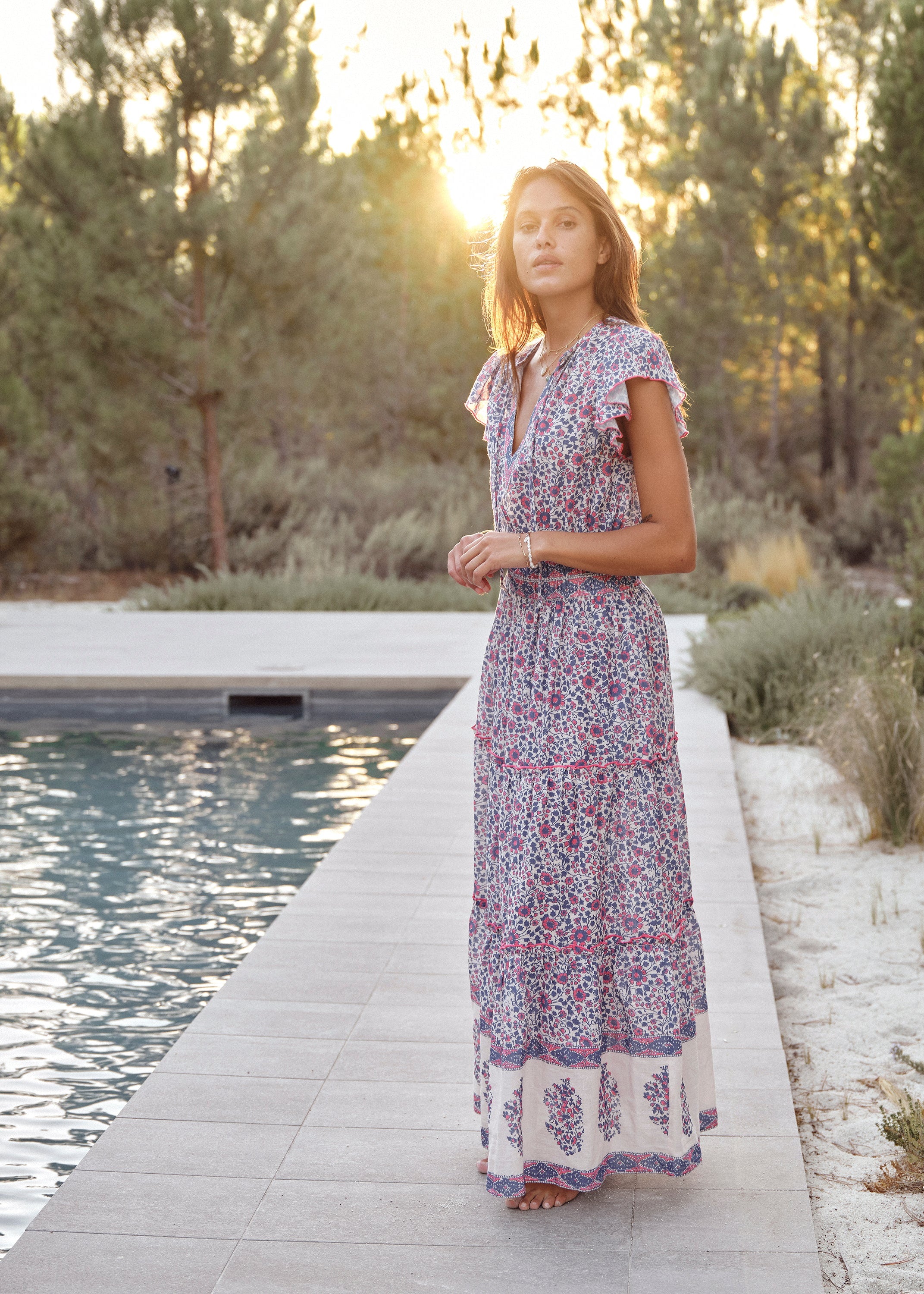 blue pink maxi dress Pink and Blue Floral Maxi Dress main image 1
