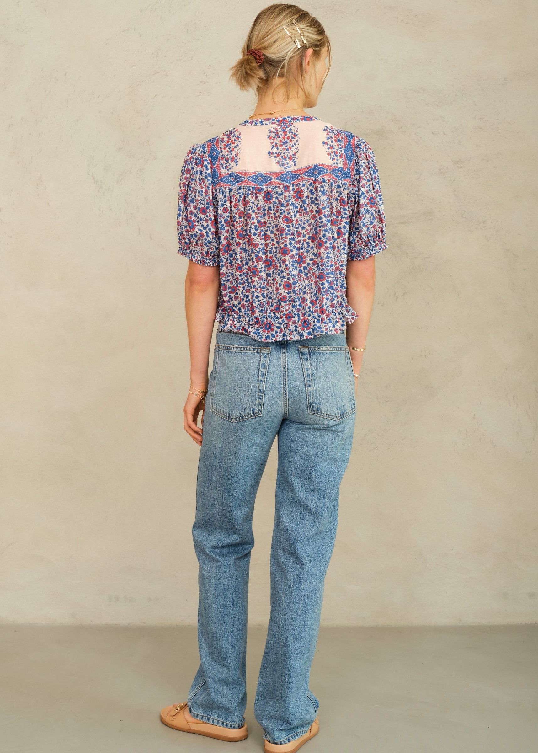 Della Short Sleeve Top - Blue/Pink