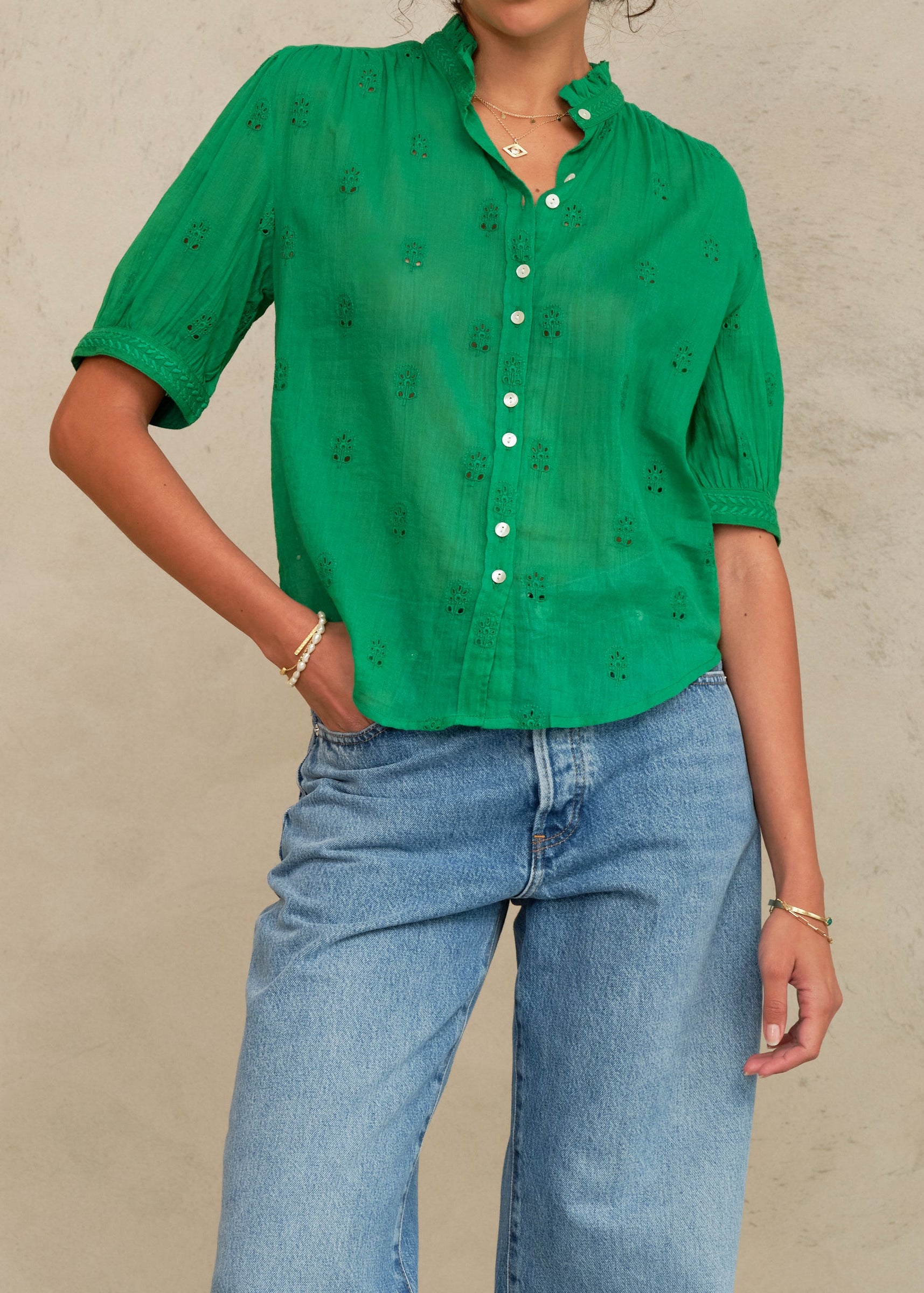 Frani Short Sleeve Top - Green