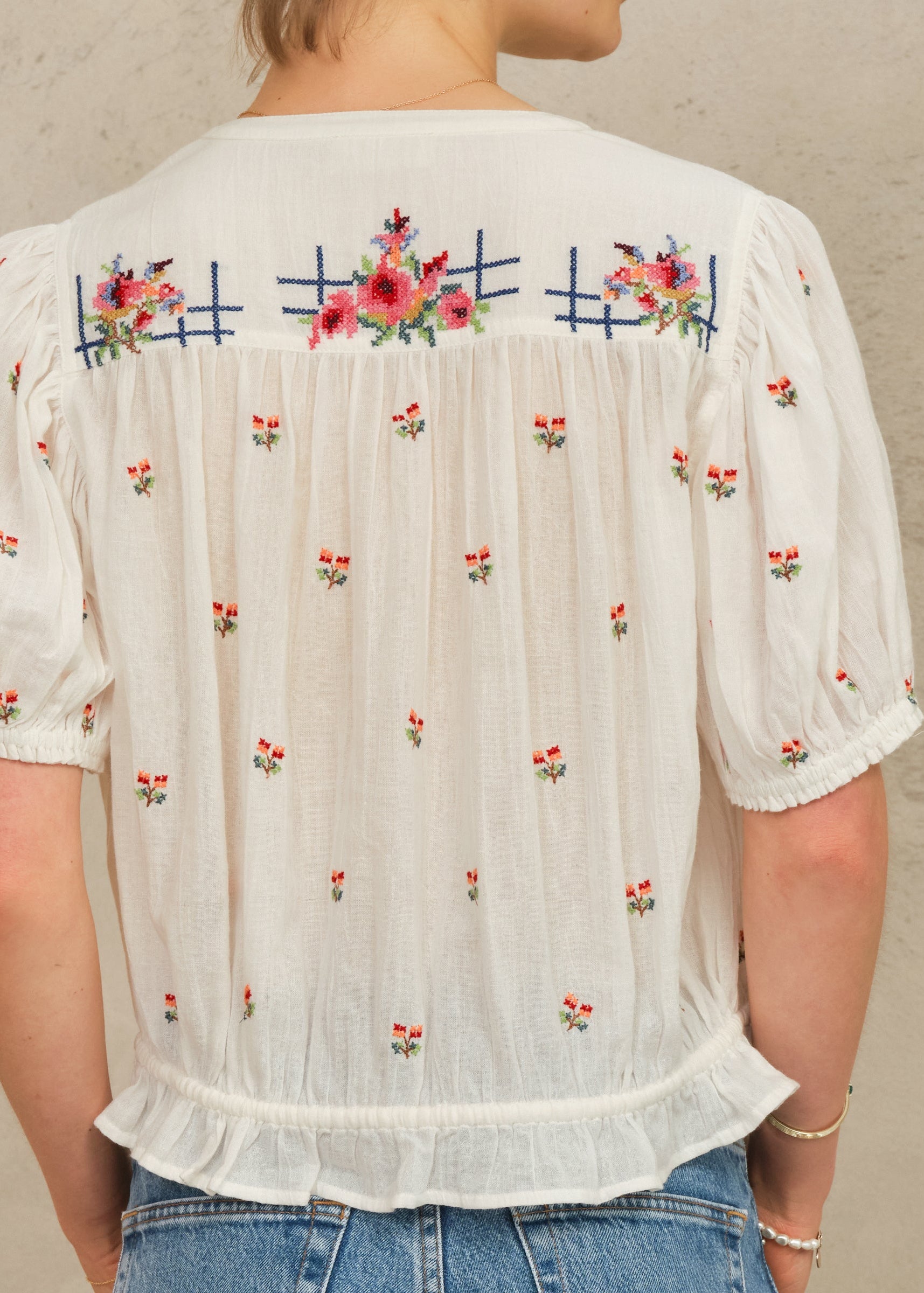 Harlie Short Sleeve Top - Ecru/Multi