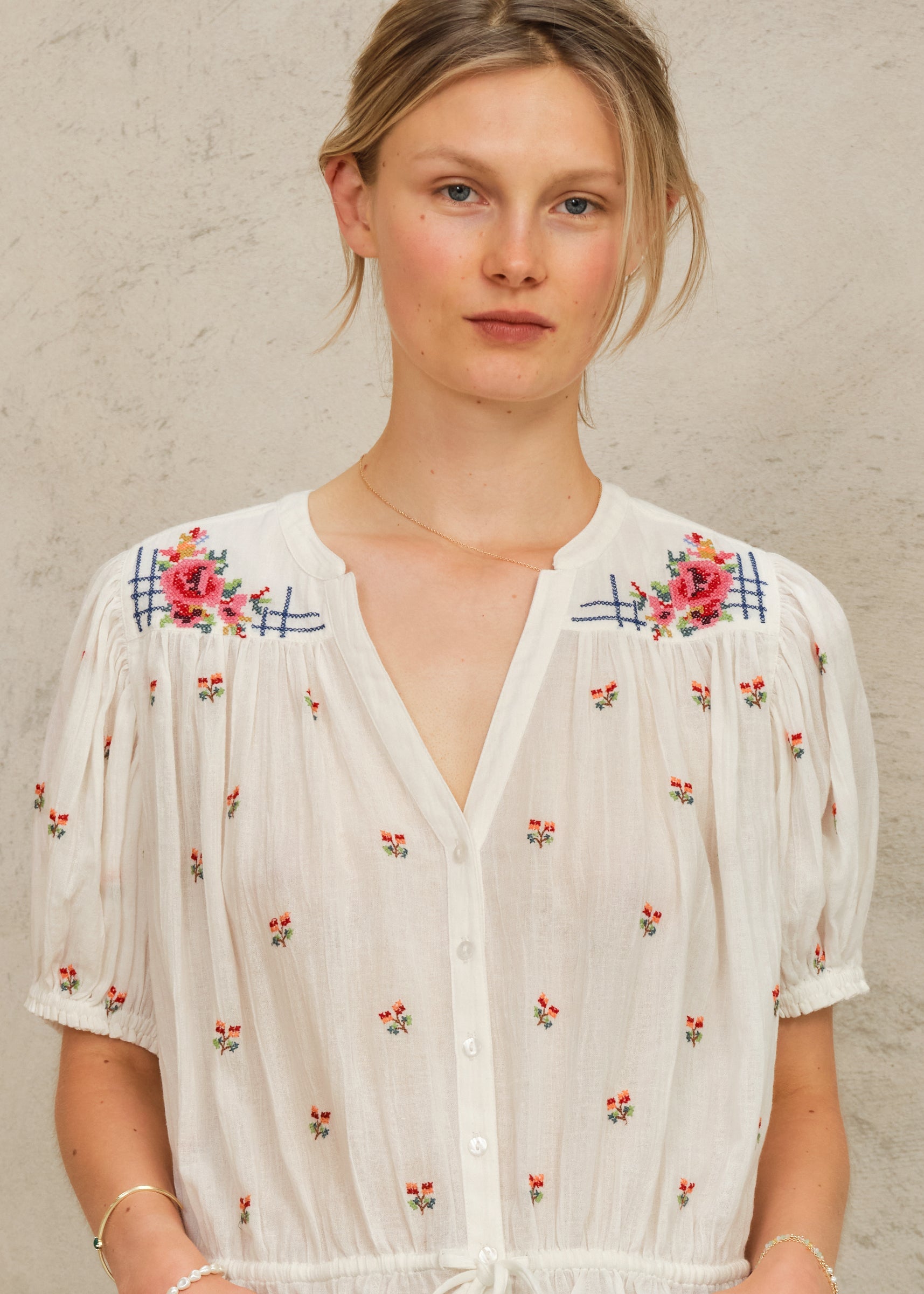 Harlie Short Sleeve Top - Ecru/Multi