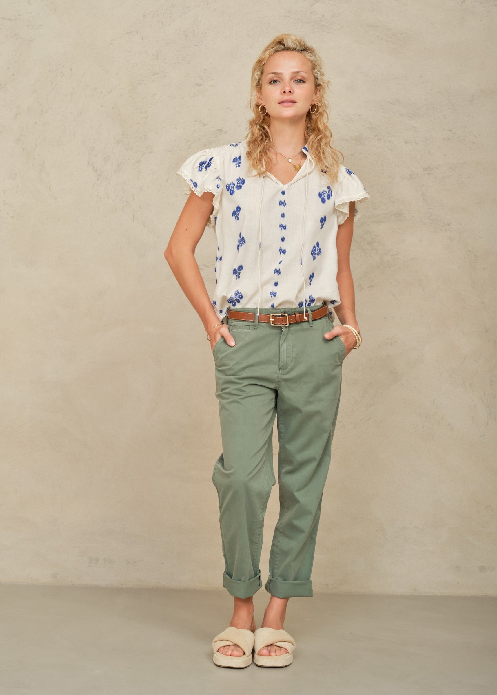 Iris Frill Short Sleeve Top - Blue