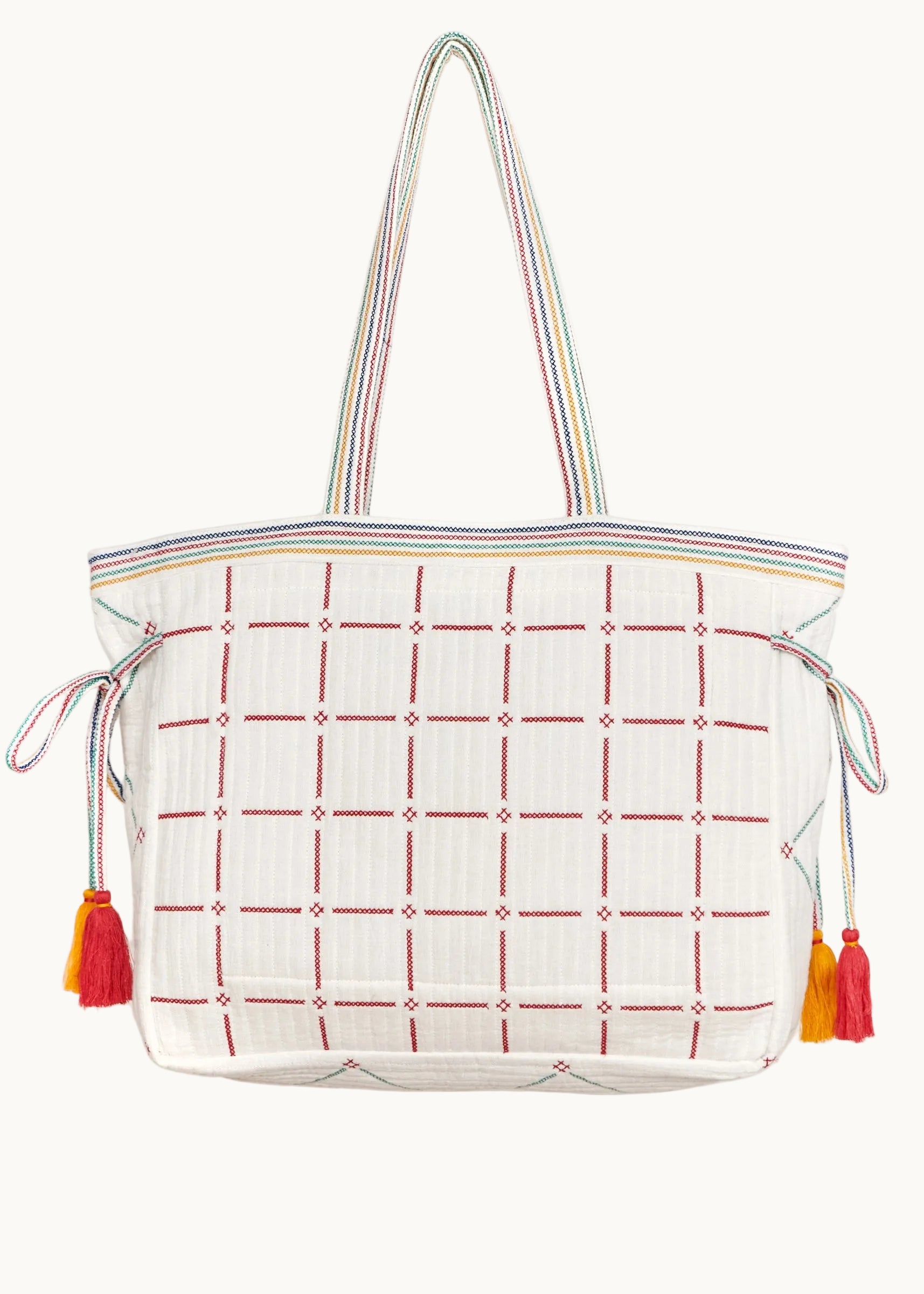 Laney Quilted Tote - Ecru/Multi