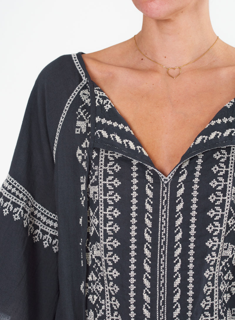 Lena Embroidered Top - Black