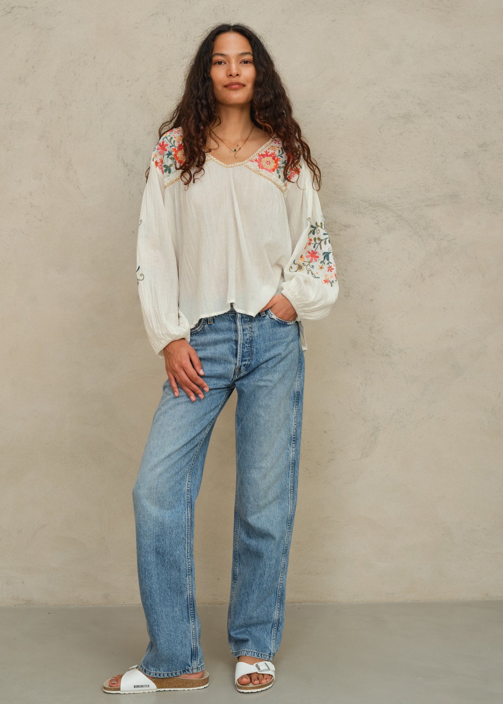 Loren Long Sleeve Top - Ecru/Multi