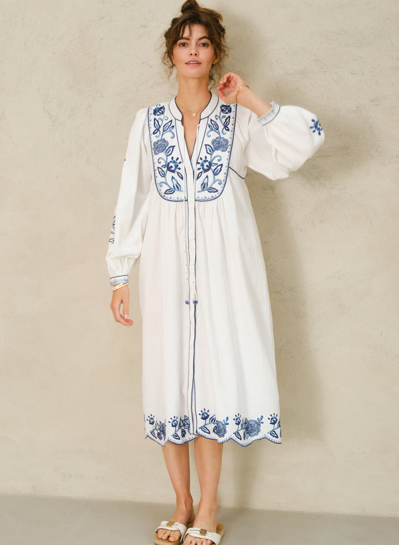 Lucia Tunic - Ecru/Blue