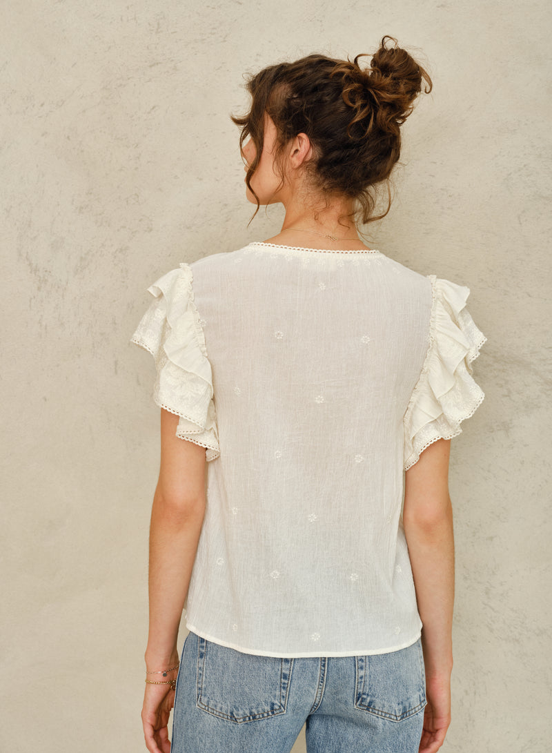 Mina Short Sleeved Top - Ecru