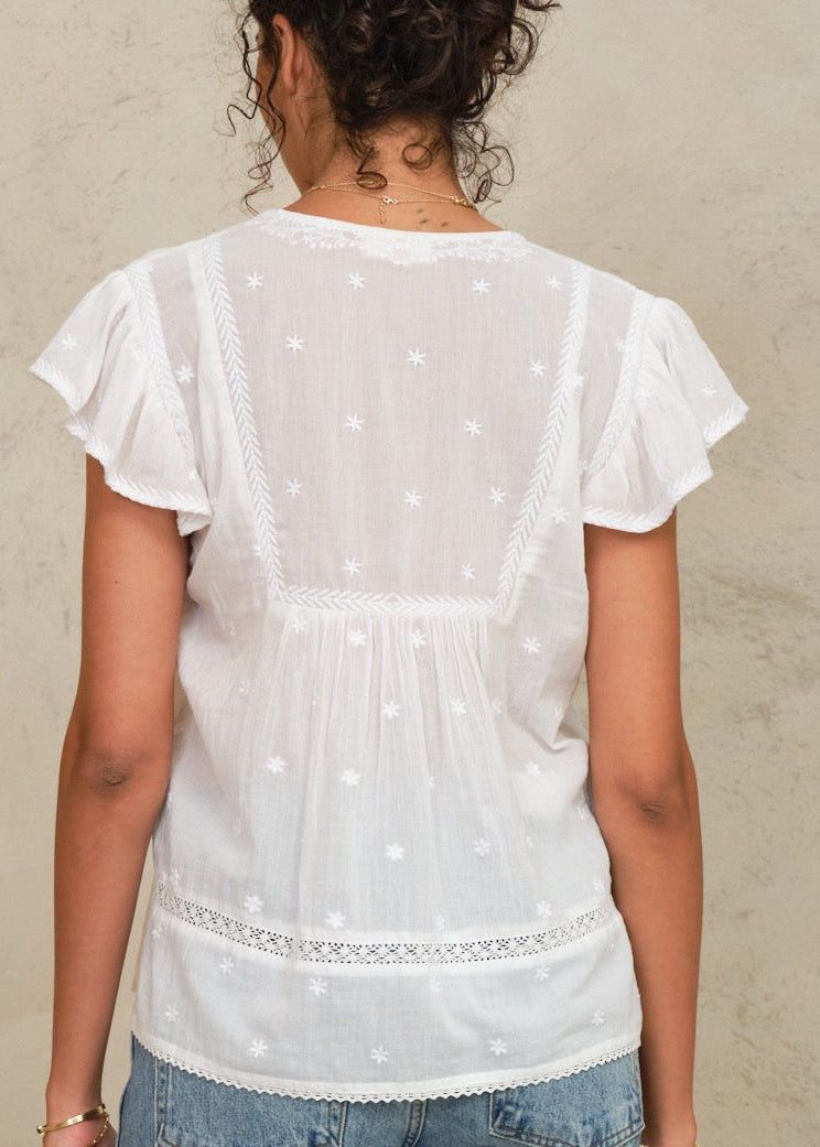 Navi Short Sleeve Top - White