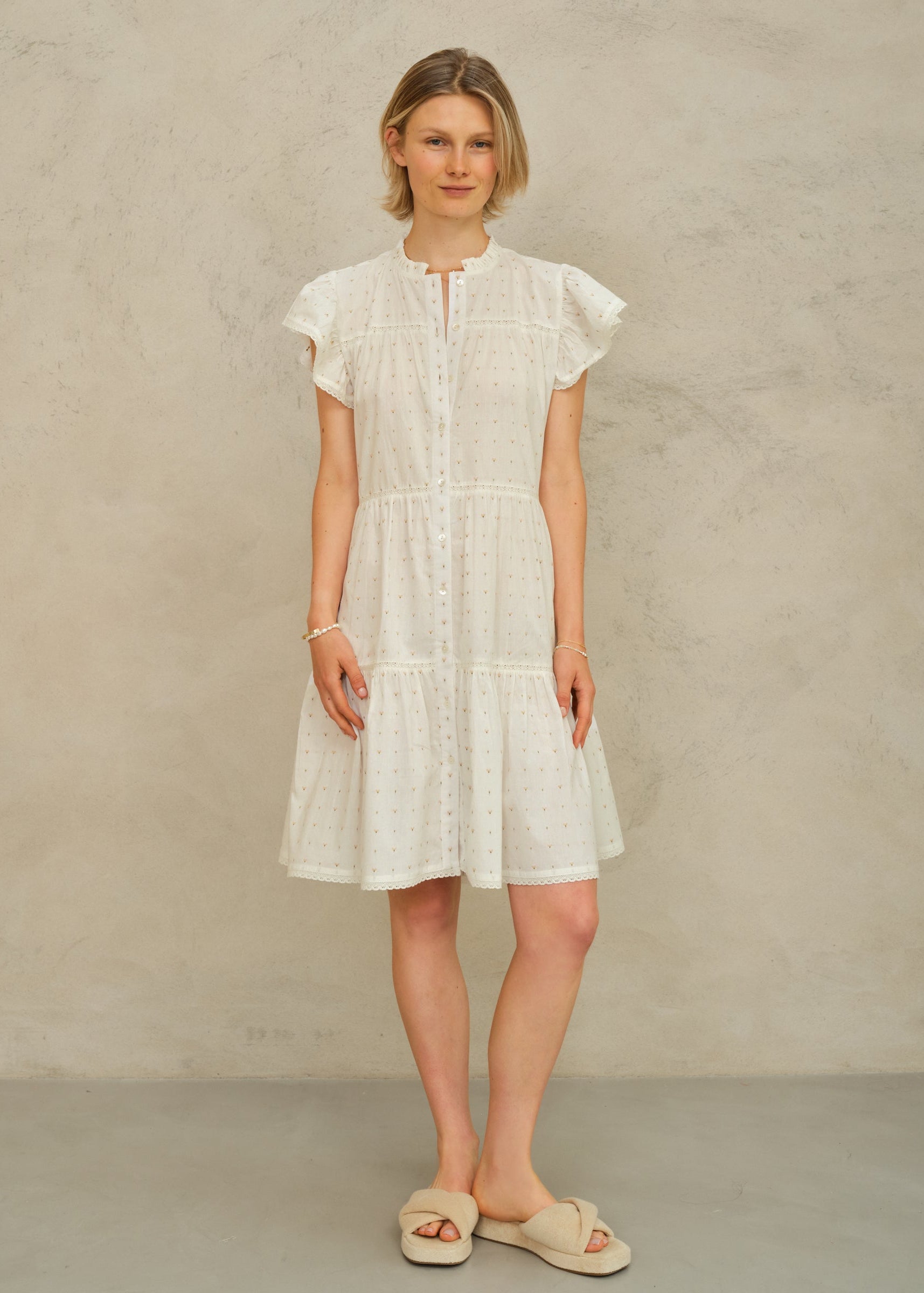 Rita Frill Sundress - Ecru/Multi