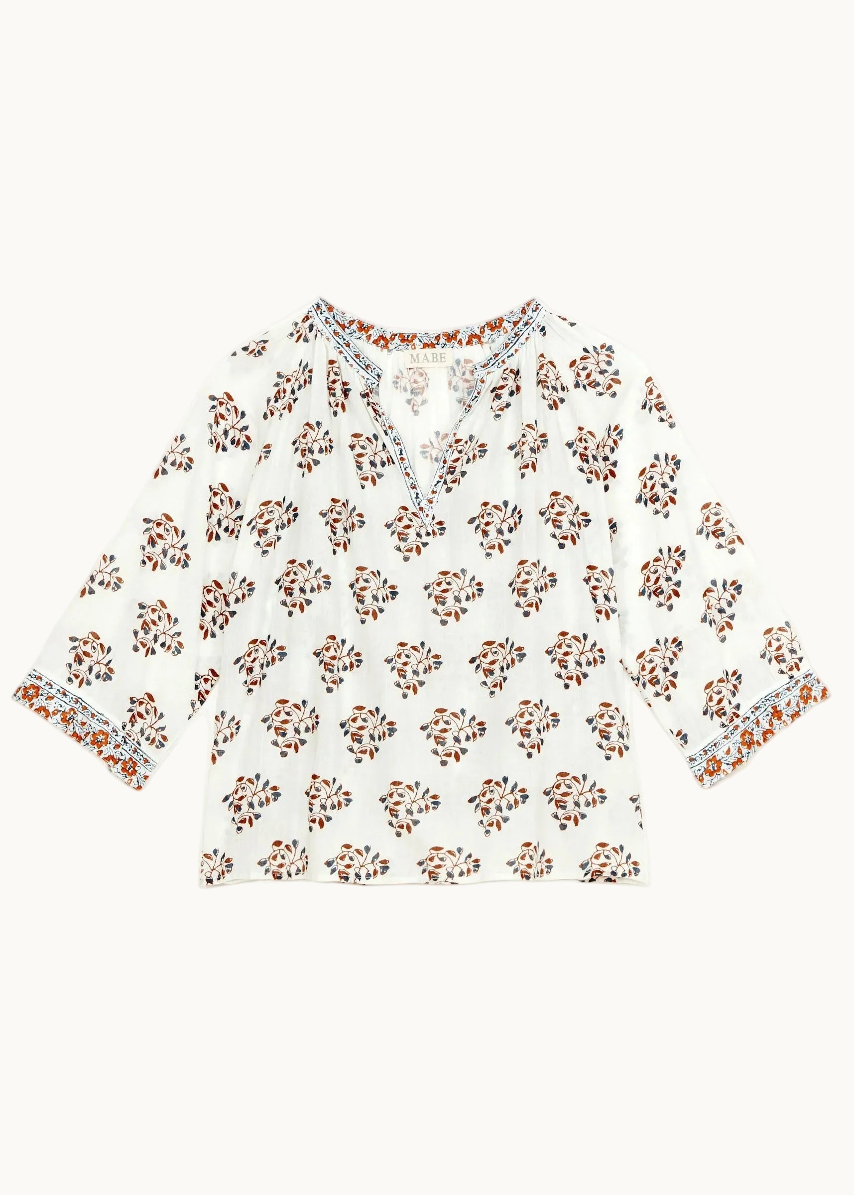 Stella Long Sleeve Top - Ecru/Rust