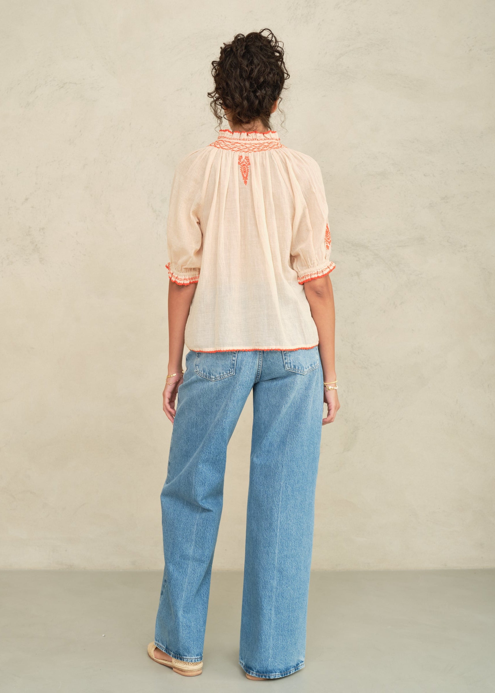 Talia Short Sleeve Top - Beige/Orange