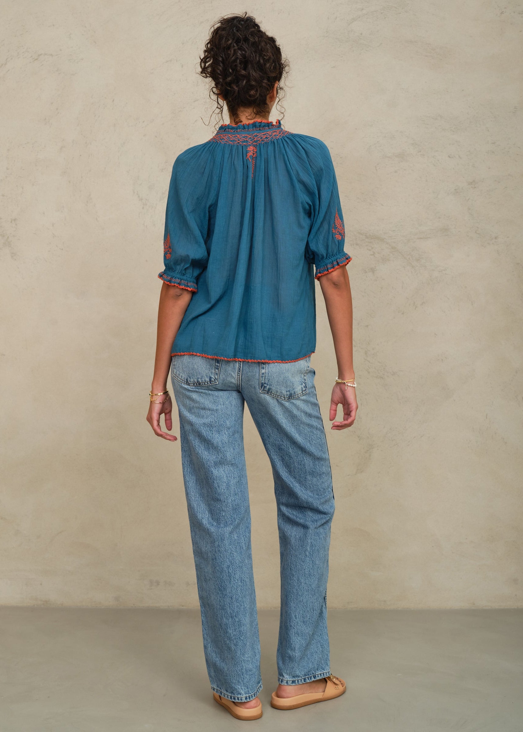 Talia Short Sleeve Top -  Blue/Orange